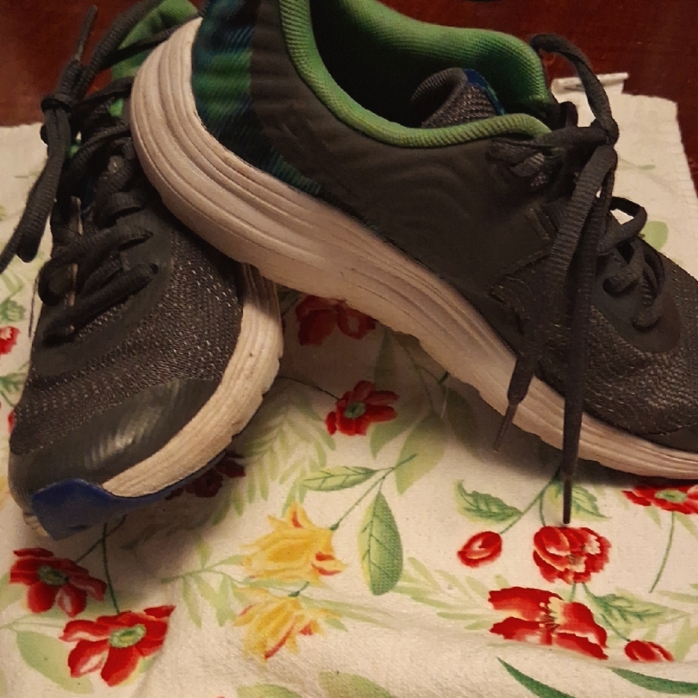 Gray and Green Athletic Shoes